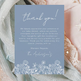 Dusty Blue Wildflower Baby in Bloom Baby shower Bedankkaart