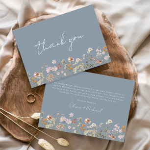 Dusty Blue Wildflower Baby in Bloom Baby shower Bedankkaart