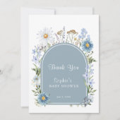 Dusty Blue Wildflower Baby in Bloom Baby shower Bedankkaart (Voorkant)