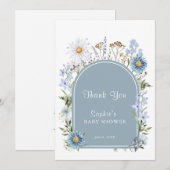 Dusty Blue Wildflower Baby in Bloom Baby shower Bedankkaart (Voorkant / Achterkant)