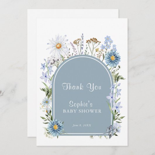 Dusty Blue Wildflower Baby in Bloom Baby shower Bedankkaart (Voorkant / Achterkant)