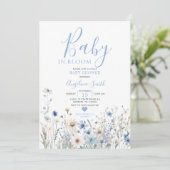 Dusty Blue Wildflower Baby in Bloom Baby shower Kaart (Staand voorkant)