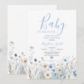 Dusty Blue Wildflower Baby in Bloom Baby shower Kaart (Voorkant / Achterkant)