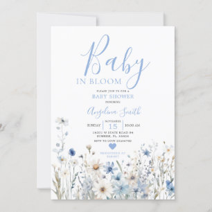 Dusty Blue Wildflower Baby in Bloom Baby shower Kaart