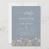 Dusty Blue Wildflower Baby in Bloom Baby shower Kaart (Voorkant)