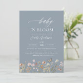 Dusty Blue Wildflower Baby in Bloom Baby shower Kaart (Staand voorkant)