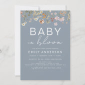 Dusty Blue Wildflower Baby in Bloom Baby shower Kaart (Voorkant)