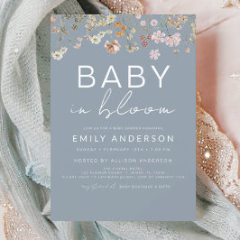 Dusty Blue Wildflower Baby in Bloom Baby shower Kaart