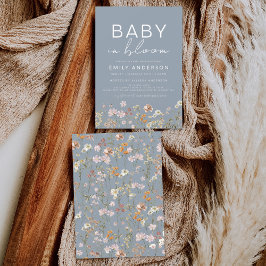 Dusty Blue Wildflower Baby in Bloom Baby shower Kaart
