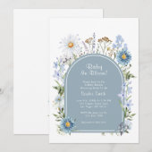 Dusty Blue Wildflower Baby in Bloom Baby shower Kaart (Voorkant / Achterkant)