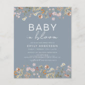 Dusty Blue Wildflower Baby in Bloom Invitation (Voorkant)