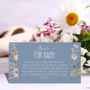 Dusty Blue Wildflower Baby shower Boeken voor Baby Informatiekaartje
