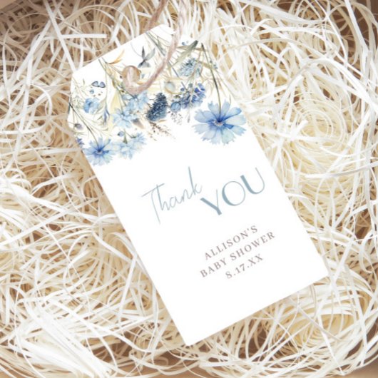DUSTY Blue Wildflower Baby shower Dank u Cadeaulabel