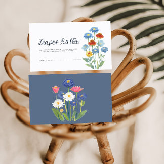 Dusty Blue Wildflower Baby Shower Diaper Raffle Informatiekaartje