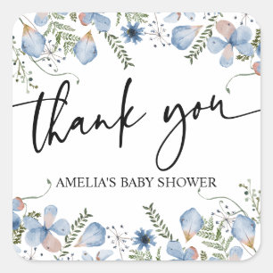 Dusty Blue Wildflower Baby shower Hartelijk dank Vierkante Sticker