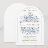 Dusty Blue Wildflower Baby shower Invitation Kaart (Voorkant / Achterkant)