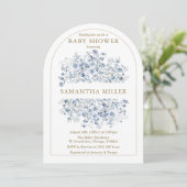 Dusty Blue Wildflower Baby shower Invitation Kaart (Staand voorkant)