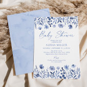 Dusty Blue Wildflower Baby shower Kaart