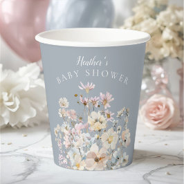 Dusty Blue Wildflower Baby Shower  Papieren Bekers