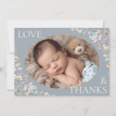 Dusty Blue Wildflower Baby Shower Photo Bedankkaart (Voorkant)