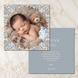 Dusty Blue Wildflower Baby Shower Photo Bedankkaart