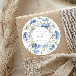 Dusty Blue Wildflower Bloemen Boho Huwelijk Ronde Sticker