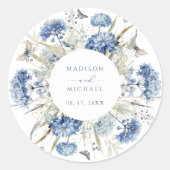 Dusty Blue Wildflower Bloemen Boho Huwelijk Ronde Sticker (Voorkant)