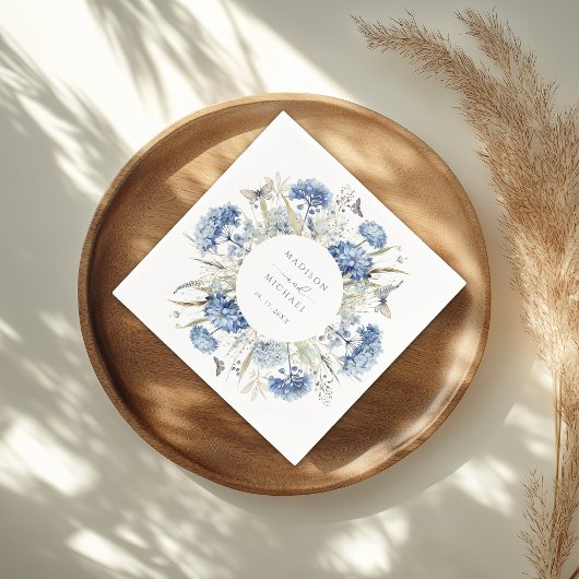 Dusty Blue Wildflower Bloemen Boho Huwelijk Servet