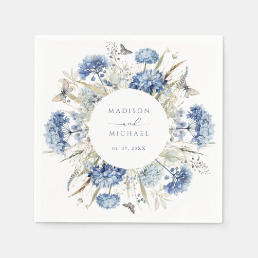 Dusty Blue Wildflower Bloemen Boho Huwelijk Servet (Voorkant)