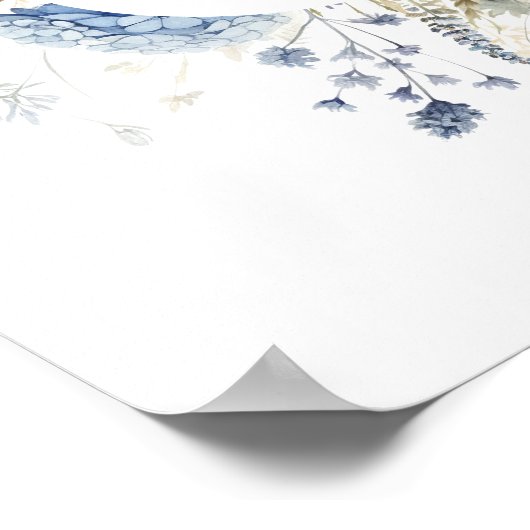 Dusty Blue Wildflower Bloemen Boho Huwelijk Welkom Poster (Hoek)