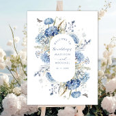 Dusty Blue Wildflower Bloemen Boho Huwelijk Welkom Poster