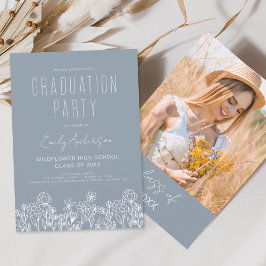 Dusty Blue Wildflower Bloom Graduation Party Boho Kaart