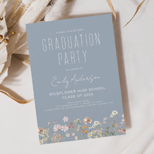 Dusty Blue Wildflower Bloom Graduation Party Boho Kaart