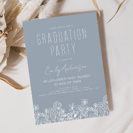 Dusty Blue Wildflower Bloom Graduation Party Boho Kaart