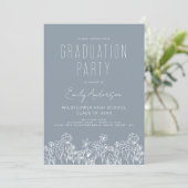 Dusty Blue Wildflower Bloom Graduation Party Boho Kaart (Staand voorkant)