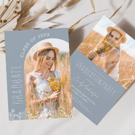 Dusty Blue Wildflower Bloom Graduation Party Kaart