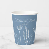 Dusty Blue Wildflower Bohemian Wedding Papieren Bekers (Achterkant)