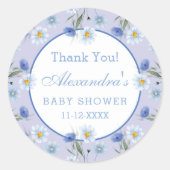 Dusty Blue Wildflower Boho Baby shower Bedankt Ronde Sticker (Voorkant)