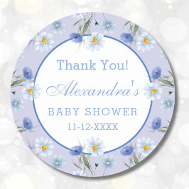 Dusty Blue Wildflower Boho Baby shower Bedankt Ronde Sticker