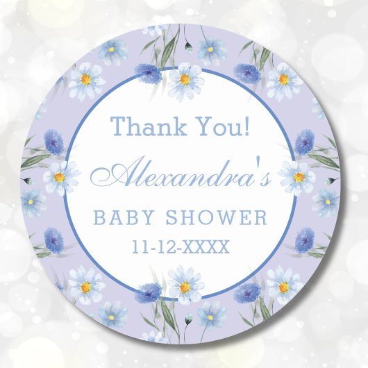 Dusty Blue Wildflower Boho Baby shower Bedankt Ronde Sticker