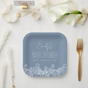 Dusty Blue Wildflower Boho Baby shower in Bloom Papieren Bordje
