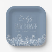 Dusty Blue Wildflower Boho Baby shower in Bloom Papieren Bordje (Voorkant)