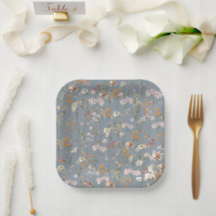 Dusty Blue Wildflower Boho Baby shower in Bloom Papieren Bordje