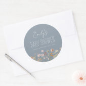 Dusty Blue Wildflower Boho Baby shower in Bloom Ronde Sticker (Envelop)
