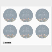 Dusty Blue Wildflower Boho Baby shower in Bloom Ronde Sticker (Vel)