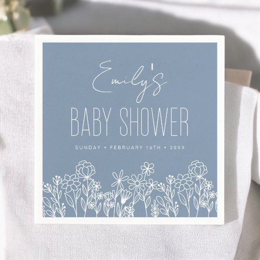 Dusty Blue Wildflower Boho Baby shower in Bloom Servet
