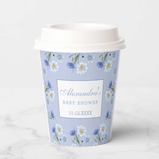Dusty Blue Wildflower Boho Baby shower Papieren Bekers (Achterkant)