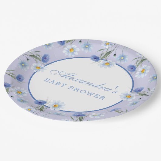Dusty Blue Wildflower Boho Baby shower Papieren Bordje (Gekanteld)