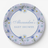 Dusty Blue Wildflower Boho Baby shower Papieren Bordje (Voorkant)