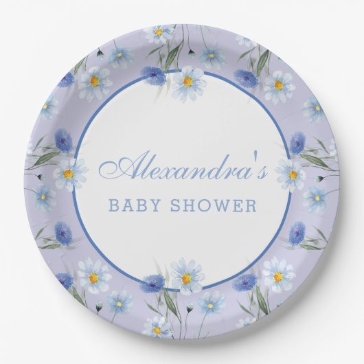 Dusty Blue Wildflower Boho Baby shower Papieren Bordje (Voorkant)
